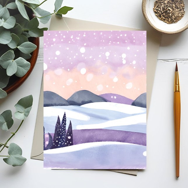 Vinter Lila Kullar Akvarell Vykort (Skapare uppladdad)