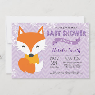 Vinter Lila Rädmädchen Baby Shower Inbjudan