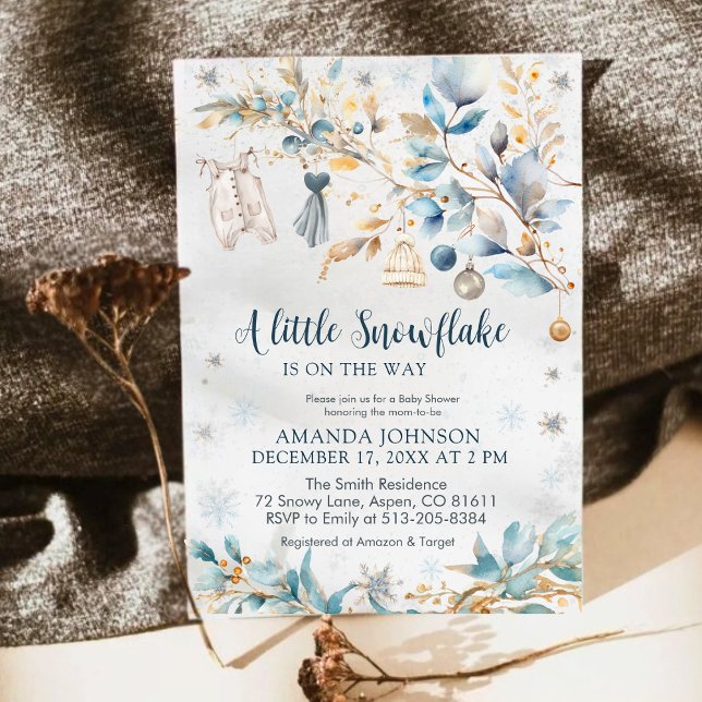 Vinter Lille Snöflinga Klädtorr Baby Shower  Inbjudningar (Skapare uppladdad)