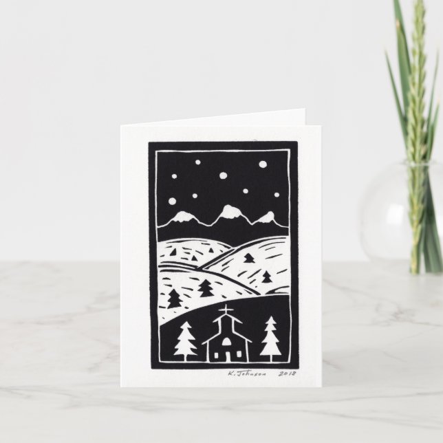 Vinter Linocut-kort för berg Kort (Framsida)