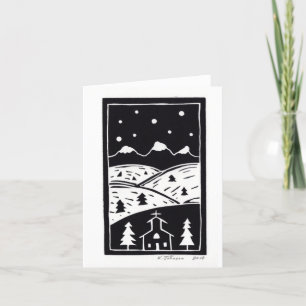Vinter Linocut-kort för berg Kort