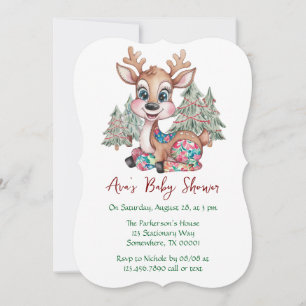 Vinter Liten Ren Sydd Lappteknik Baby Shower Inbjudningar