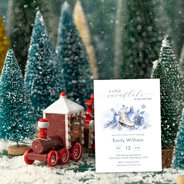 Vinter Liten Snöflinga Is Skridsko Babyfirande Inbjudningar (Winter Little Snowflake Ice Skate Baby Shower Invitation)