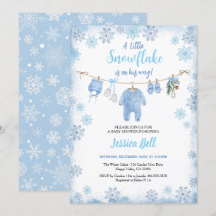 Vinter Little Snowflake Baby Shower Boy Blue Inbjudningar