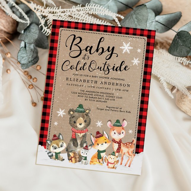 Vinter Lumberjack Woodland Animals Baby Shower Inbjudningar (Skapare uppladdad)