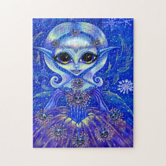 Vinter Magic Fairy Doll med katter och Snöflingor Pussel (Vertikal)