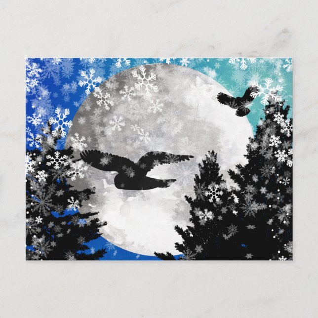 Vinter Mån Uggla Postkort | Magisk Nattlig Stund Vykort (Framsida)