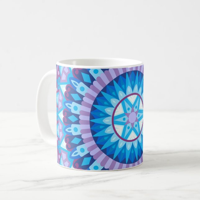 Vinter Mandala Blå Geometrisk Snöflinga Mysig Pres Kaffemugg (Framsida vänster)