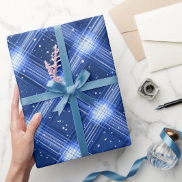 Vinter Marin Vit Snö Is Blå Rutigt Mönster Presentpapper