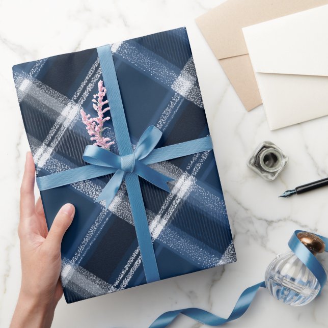 Vinter Marin Vit Snö Is Blå Rutigt Mönster Presentpapper (Gifting)