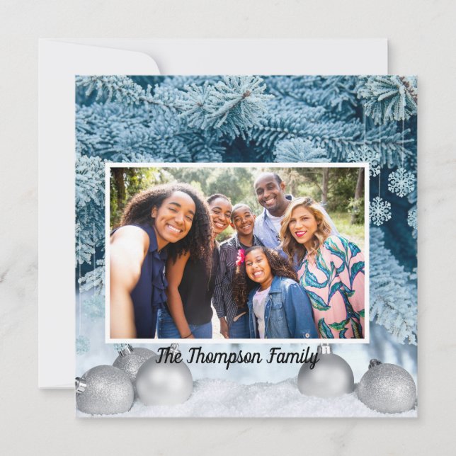 Vinter med Silver Bollar fotojul jul Hälsning Kort (Framsida)