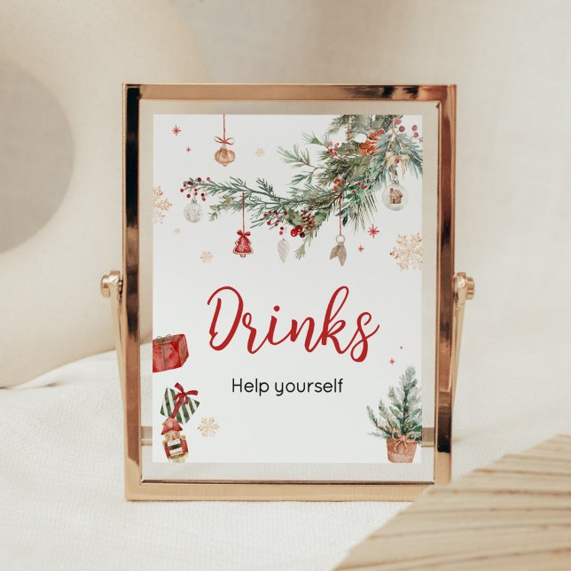 Vinter Merry Little jul Baby Shower Drinks Poster (Merry Little Winter Christmas Baby Shower Drinks Sign)
