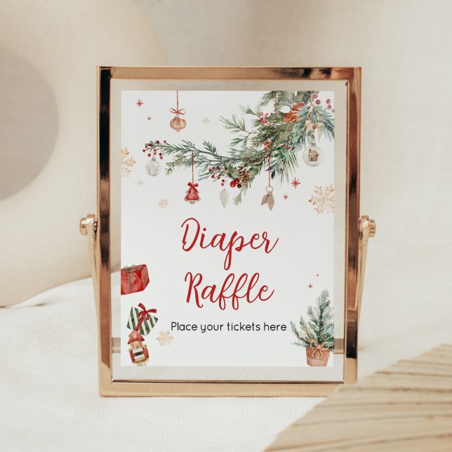 Vinter Merry Little jul Diaper Raffle Poster (Merry Little Winter Christmas Baby Shower Diaper Raffle Sign)