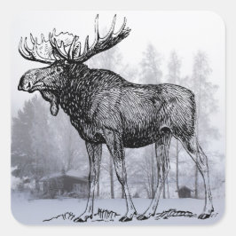 Vinter Moose Fyrkantigt Klistermärke