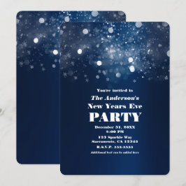 Vinter Mörkblå Silver Glittrande Nyårsafton Inbjudningar