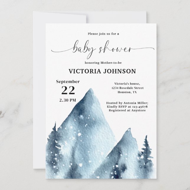 Vinter Mountain Baby Shower Inbjudningar (Framsida)