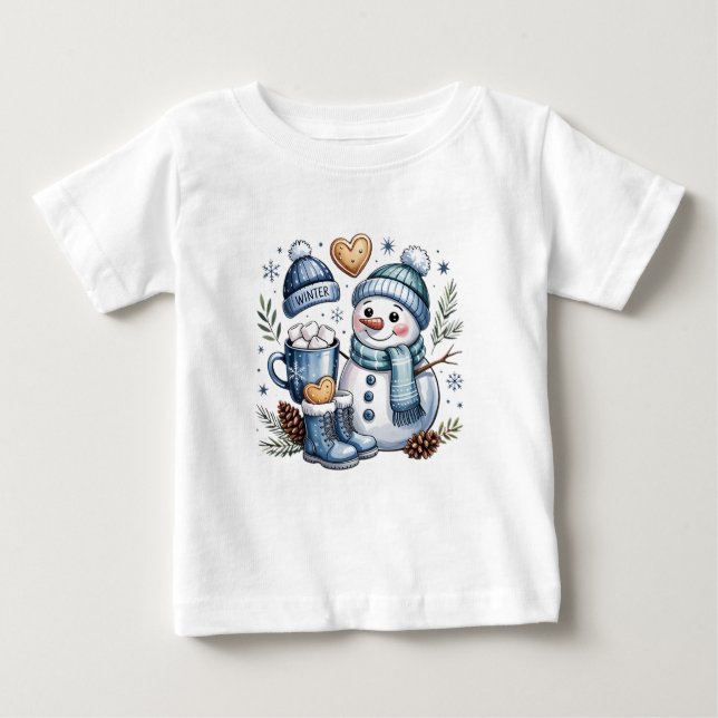 Vinter mysig snöman  t shirt (Framsida)