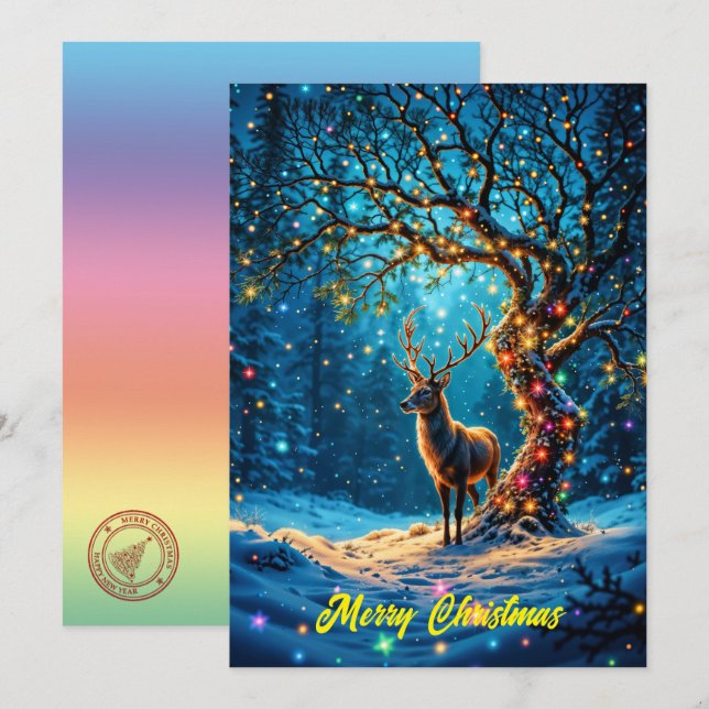 Vinter mysig söt hjort jul skog inbjudningar (Fram/baksida)