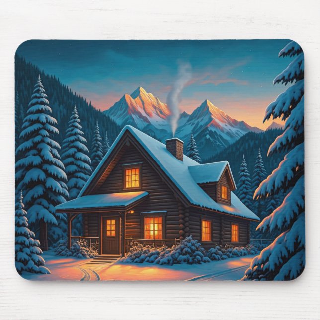 Vinter/Mysigt Winter Cabin Mouse Pad Musmatta (Framsidan)