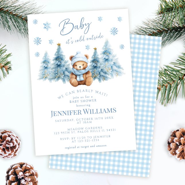 Vinter Nalle Baby dess kall utanför Boy Shower Inbjudningar (Skapare uppladdad)