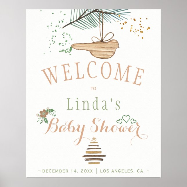 Vinter natur modern rustic akvarell baby shower poster (Framsidan)