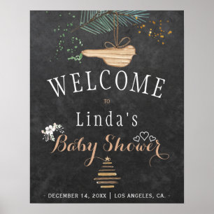 Vinter natur svart tavla akvarell baby shower poster