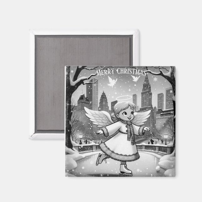 Vinter NYC Ängel Skridskoåkning Magnet (Front/Back)