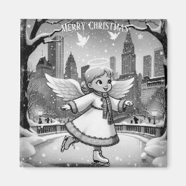 Vinter NYC Ängel Skridskoåkning Magnet