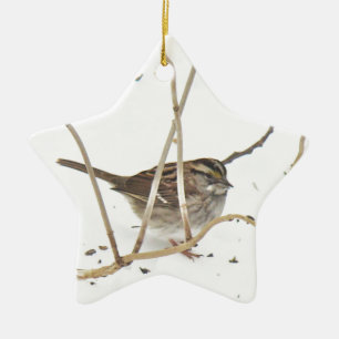 Vinter och sparrowen julgransprydnad keramik