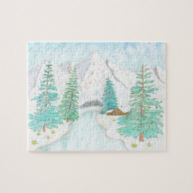 Vinter och Ständigt Gröna Blank Poster Pussel (Horisontell)