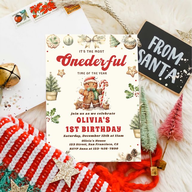 Vinter Oenderful Grönt jul Cookie Birthday Inbjudningar (Skapare uppladdad)