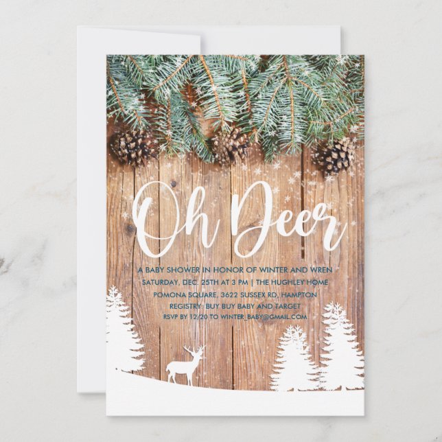 Vinter Oh Deer Baby Shower Inbjudan (Framsida)
