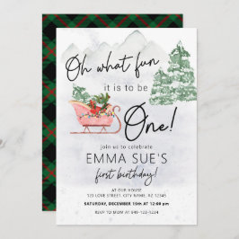 Vinter Oh What roligt jul Sleigh First Birthday Inbjudningar