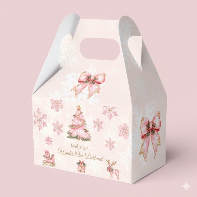 Vinter Onderland Flicka 1-årsdag Rosa Snöflinga Presentaskar (Skapare uppladdad)
