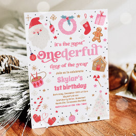 Vinter ONE000-Födelsedagsfest för Rosa jul Inbjudningar