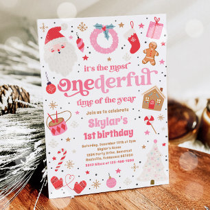 Vinter ONE000-Födelsedagsfest för Rosa jul Inbjudningar
