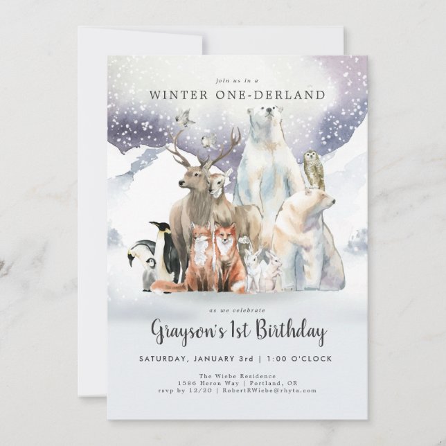 Vinter ONE-derland Första Födelsedagsinbjudan (Framsida)