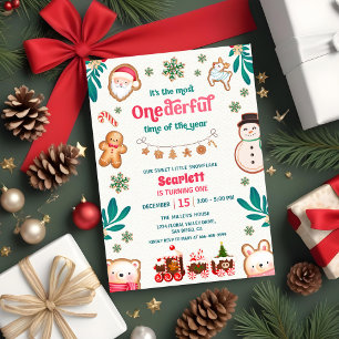Vinter Onederful Gingerbreadkakans 1-årsfest Inbjudningar