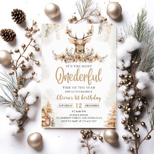 Vinter Onederful Reindeer Jul Birthday Inbjudningar