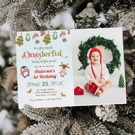 Vinter Onederfull jul 2:a födelsedag Foto Inbjudningar