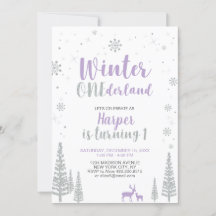 Vinter Onederland 1:a födelsedagsinbjudan - flicka