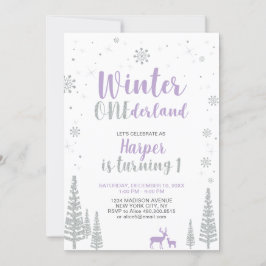 Vinter Onederland 1:a födelsedagsinbjudan - flicka Inbjudningar