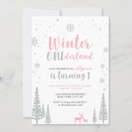 Vinter Onederland 1:a födelsedagsinbjudan - flicka Inbjudningar