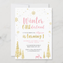 Vinter Onederland 1:a födelsedagsinbjudan - flicka