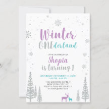 Vinter Onederland 1:a födelsedagsinbjudan - flicka