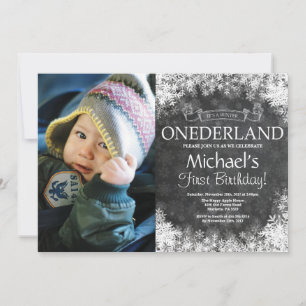 Vinter Onederland 1-års födelsedagsfoto-inbjudan Inbjudningar