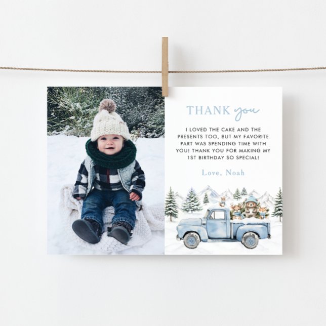 Vinter Onederland 1-års födelsedagsfoto Tack Kort (Skapare uppladdad)
