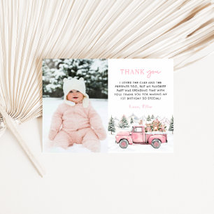 Vinter Onederland 1-års födelsedagsfoto Tack Kort