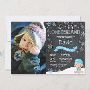 Vinter Onederland 1-års födelsedagsinbjudan Inbjudningar
