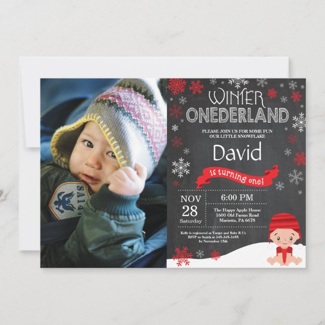Vinter Onederland 1-års födelsedagsinbjudan Inbjudningar (Framsida)